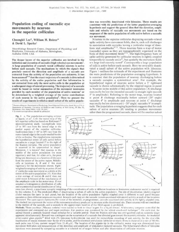 (PDF) Population coding of saccadic eye movements by neurons in the ...