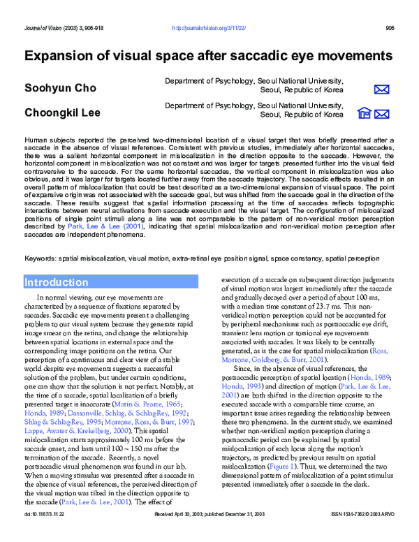 (PDF) Expansion of visual space after saccadic eye movements