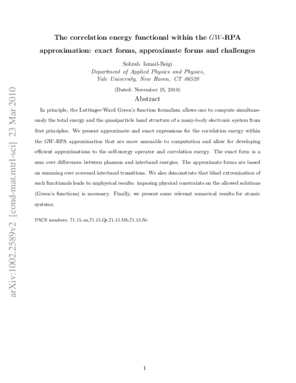 (PDF) Correlation energy functional within theGW-RPA: Exact forms ...