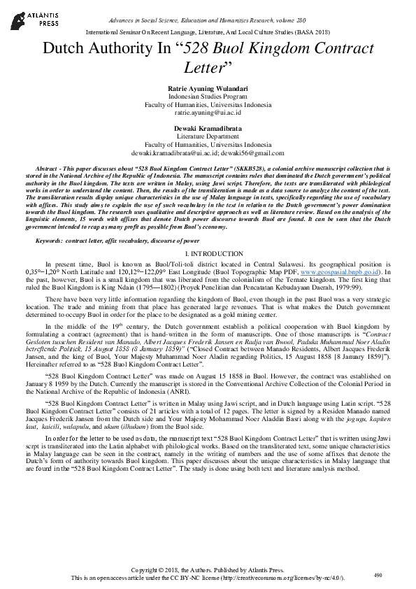 (PDF) Dutch Authority In “528 Buol Kingdom Contract Letter”