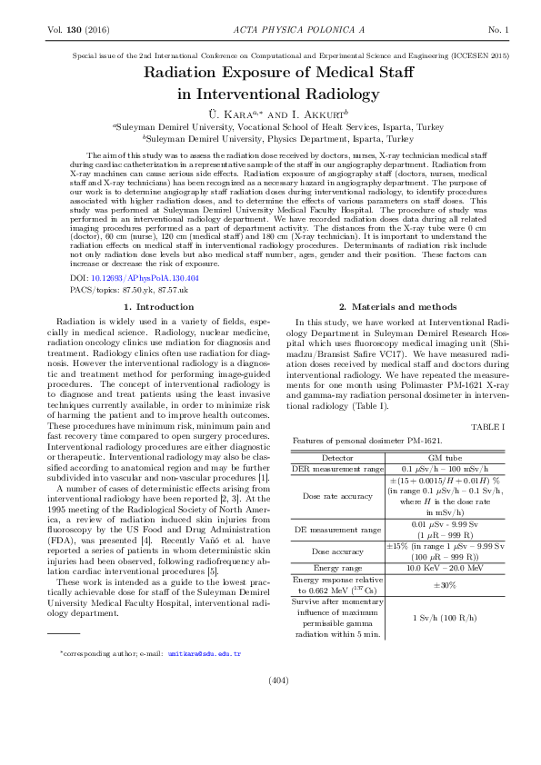 (PDF) Radiation Exposure of Medical Staff in Interventional Radiology