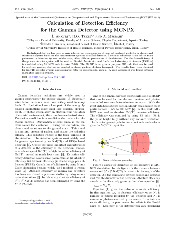 (PDF) Calculation of Detection Efficiency for the Gamma Detector using ...