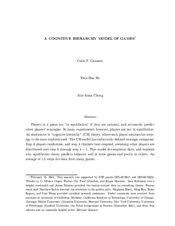 (PDF) A Cognitive Hierarchy Model of Games | Juin Kuan Chong - Academia.edu