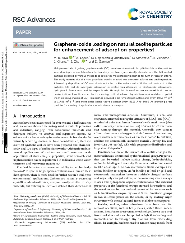 (PDF) Grapheneoxide loading on natural zeolite particles for