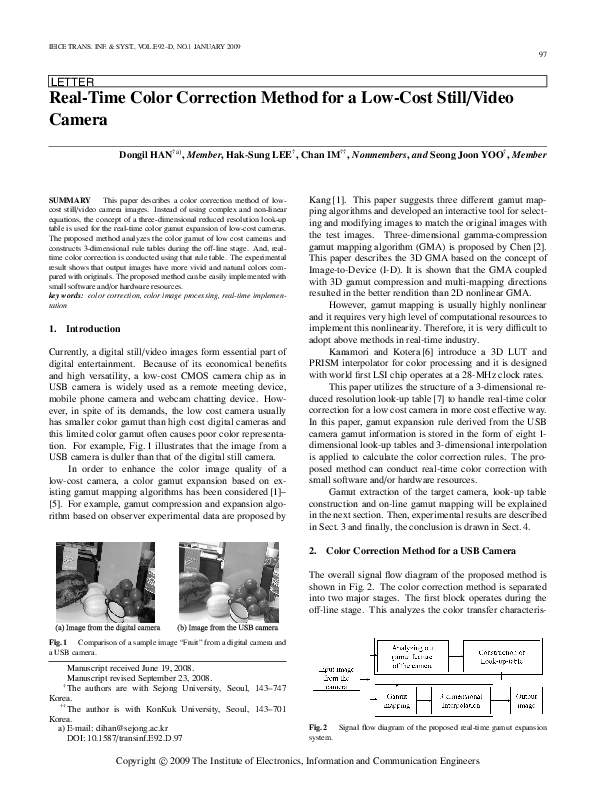 (PDF) Real-Time Color Correction Method for a Low-Cost Still/Video Camera