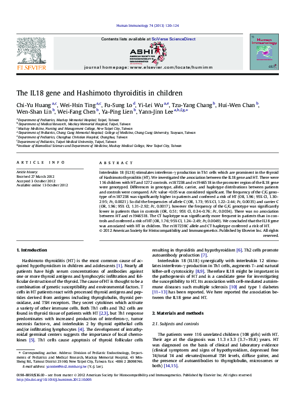 (PDF) The IL18 gene and Hashimoto thyroiditis in children