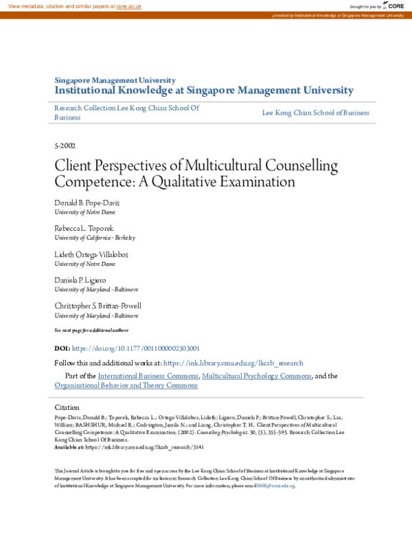 (PDF) Client Perspectives of Multicultural Counseling Competence