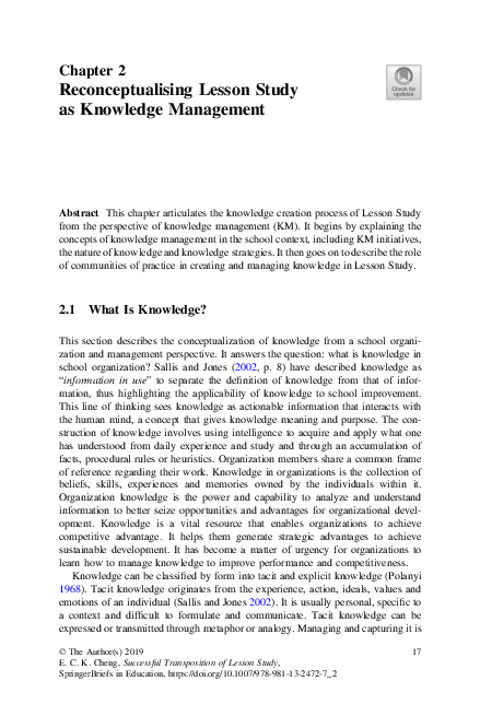 (PDF) Reconceptualising Lesson Study as Knowledge Management