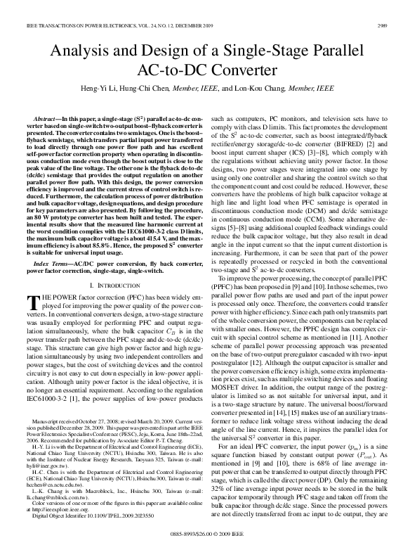 (PDF) Analysis and Design of a Single-Stage Parallel AC-to-DC Converter