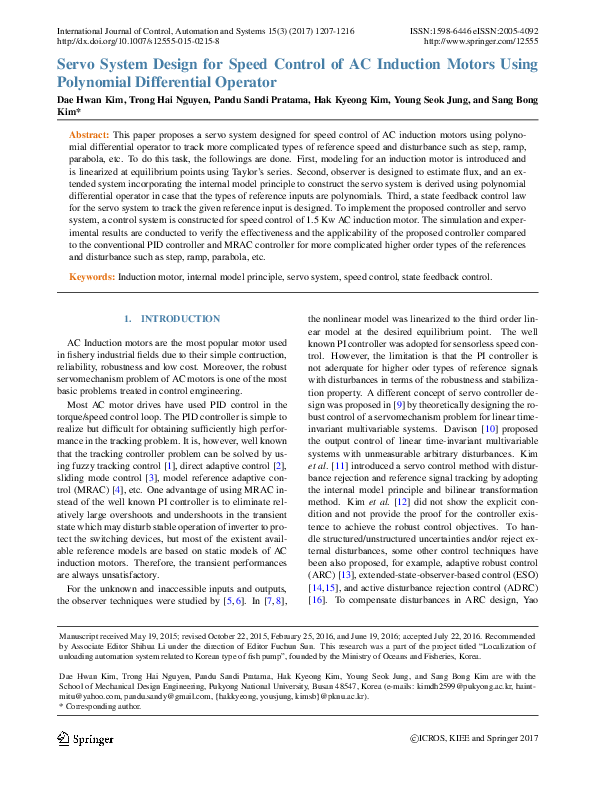 (PDF) Servo system design for speed control of AC induction motors ...