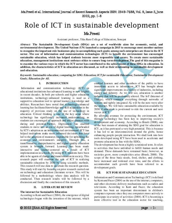 (PDF) Role of ICT in sustainable development