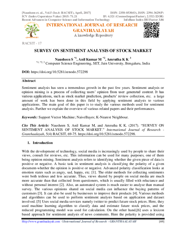 (PDF) Survey On Sentiment Analysis Of Stock Market