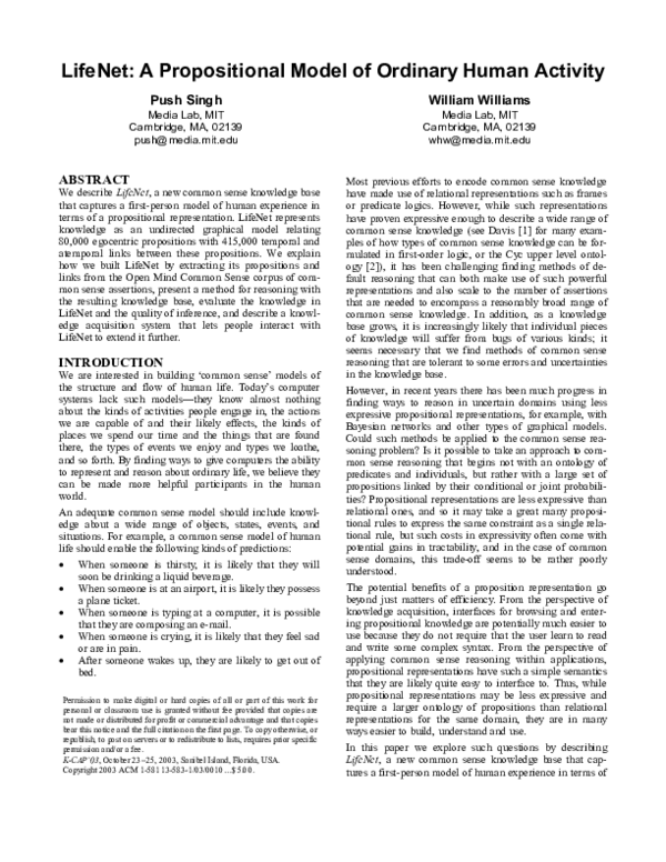 (PDF) LifeNet: a propositional model of ordinary human activity
