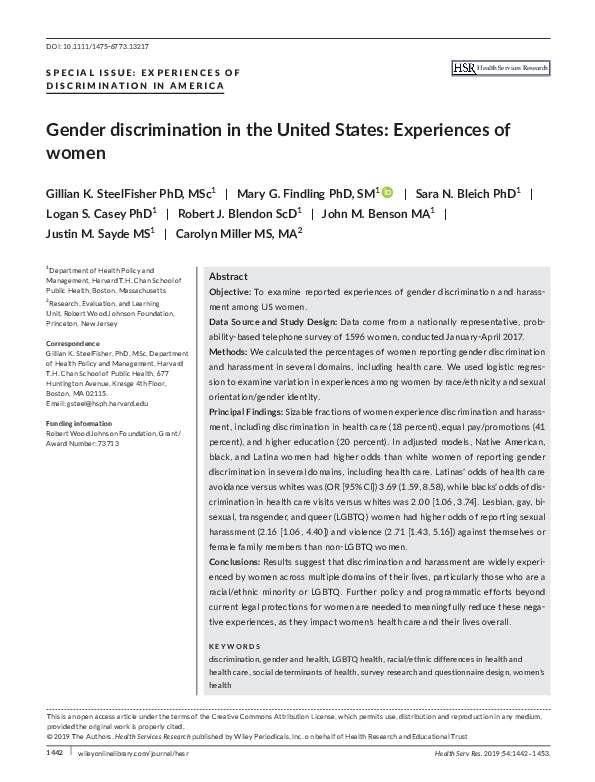 (PDF) Gender discrimination in the United States: Experiences of women