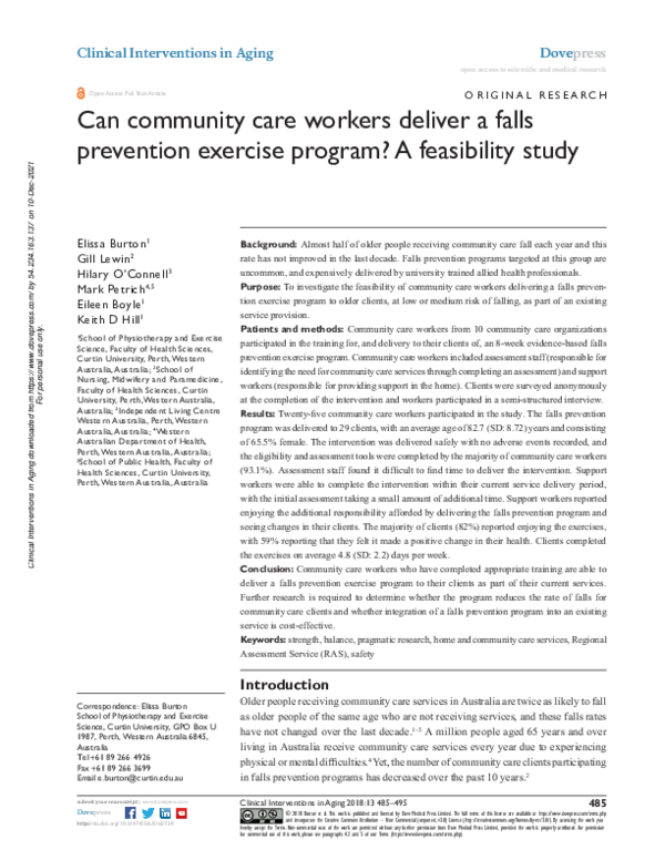 (PDF) Can community care workers deliver a falls prevention exercise ...