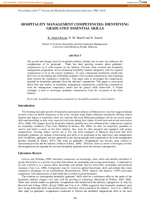 (PDF) Hospitality management competencies: identifying graduates ...