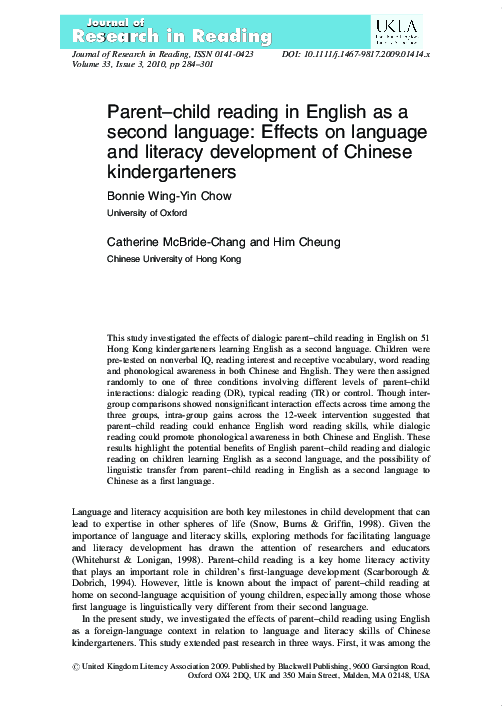 (PDF) Parent-child reading in English as a second language: Effects on ...