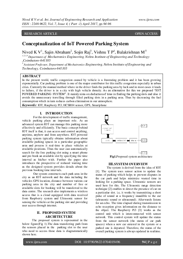 (PDF) Conceptualization of IoT Powered Parking System