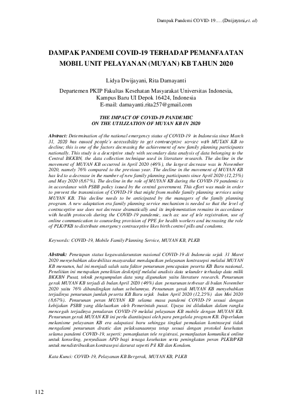(PDF) DAMPAK PANDEMI COVID-19 TERHADAP PEMANFAATAN MOBIL UNIT PELAYANAN ...