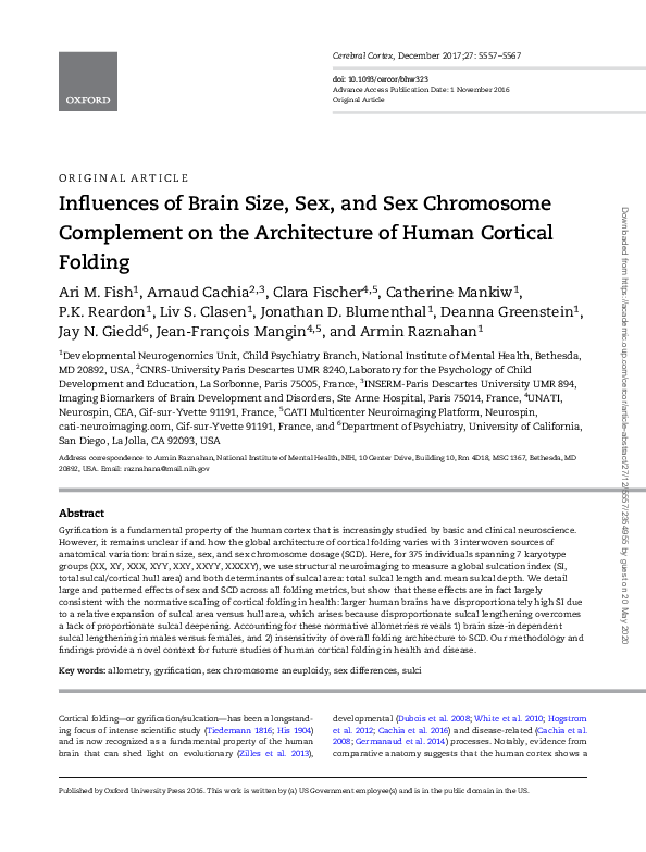 (PDF) Influences of Brain Size, Sex, and Sex Chromosome Complement on ...