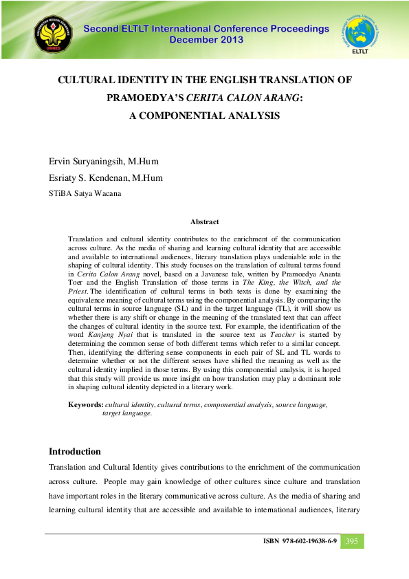 (PDF) Cultural Identity in the English Translation of Pramoedya's ...