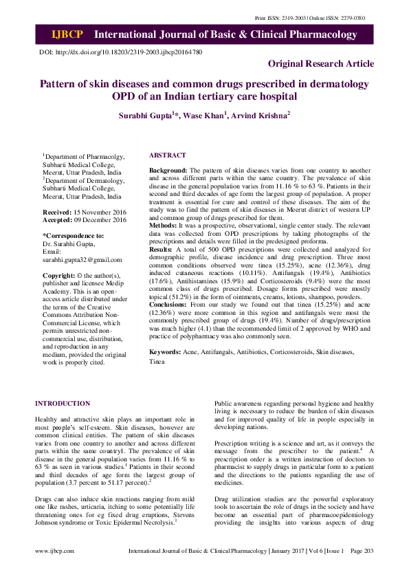 (PDF) Pattern of skin diseases and common drugs prescribed in ...