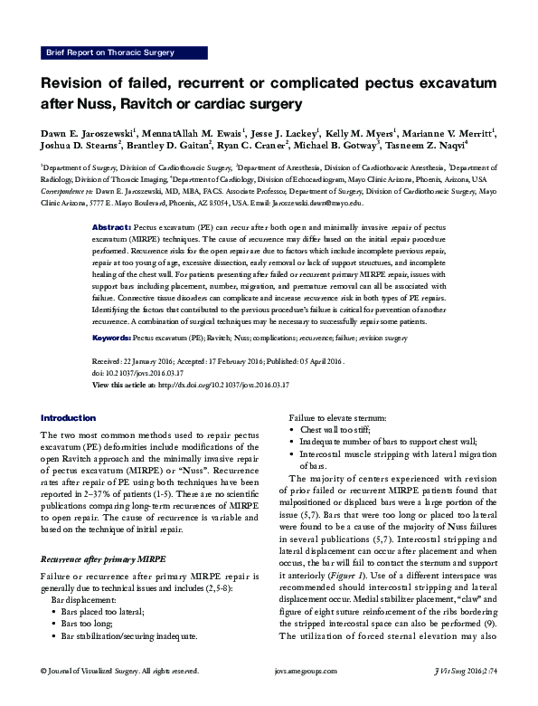 (PDF) Revision of failed, recurrent or complicated pectus excavatum ...