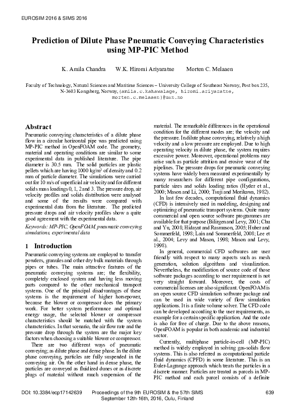 (PDF) Prediction of Dilute Phase Pneumatic Conveying Characteristics ...