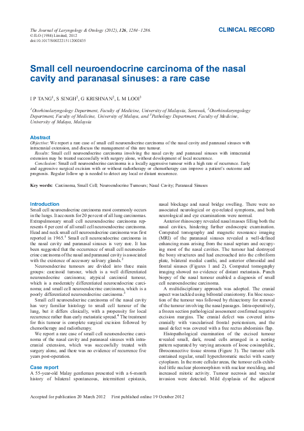(PDF) Small cell neuroendocrine carcinoma of the nasal cavity and ...