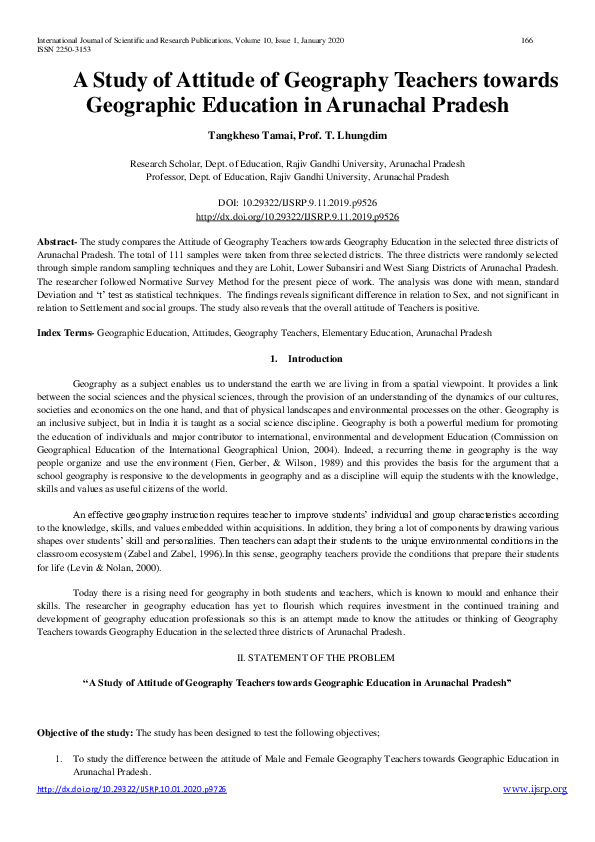 (PDF) A Study of Attitude of Geography Teachers towards Geographic ...