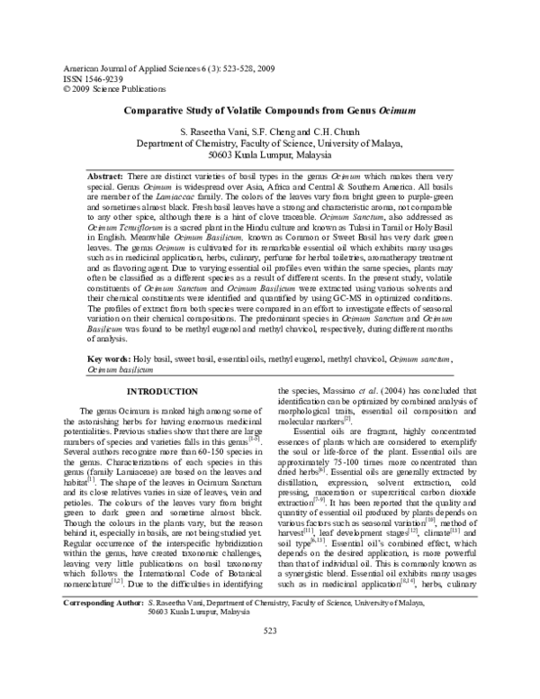 (PDF) Comparative Study of Volatile Compounds from Genus Ocimum