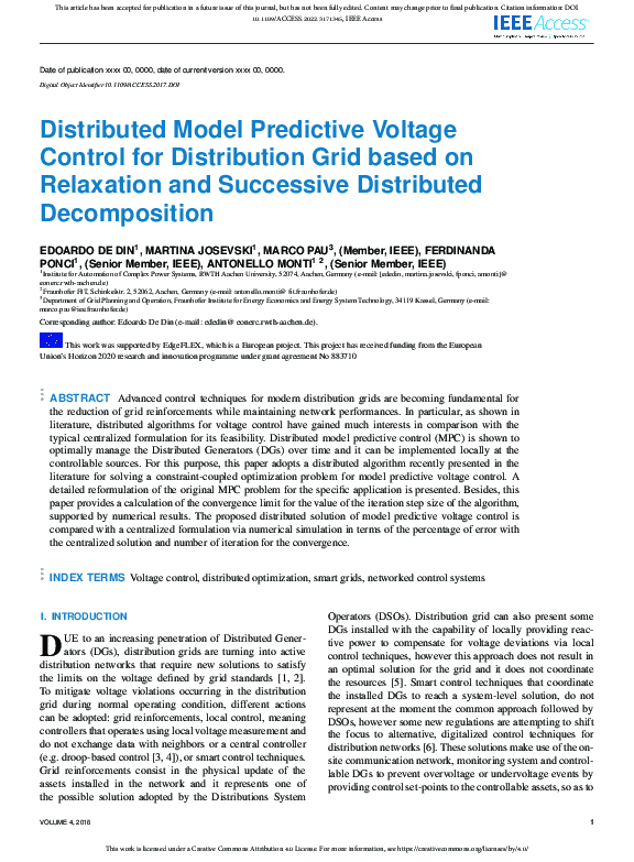 (PDF) Distributed Model Predictive Voltage Control for Distribution ...