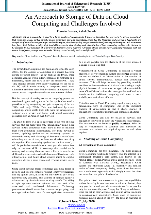(PDF) An Approach to Storage of Data on Cloud Computing and Challenges ...