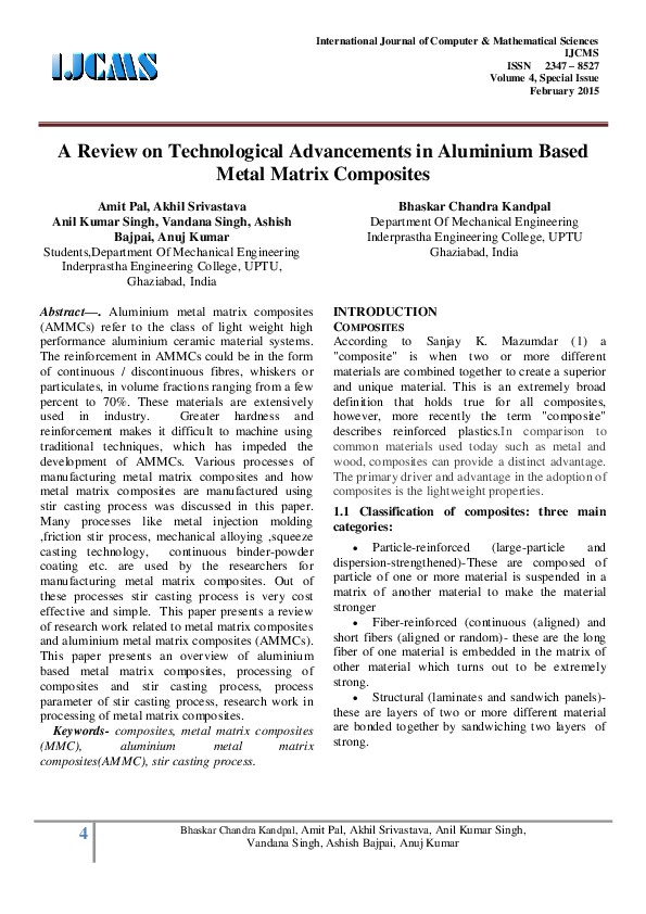 (PDF) A Review on Technological Advancements in Aluminium Based Metal ...