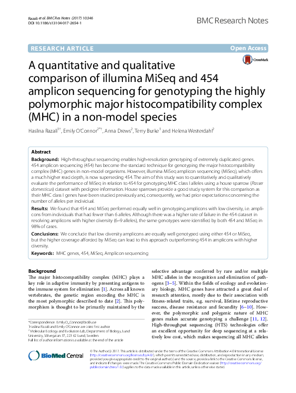 (PDF) A quantitative and qualitative comparison of illumina MiSeq and ...