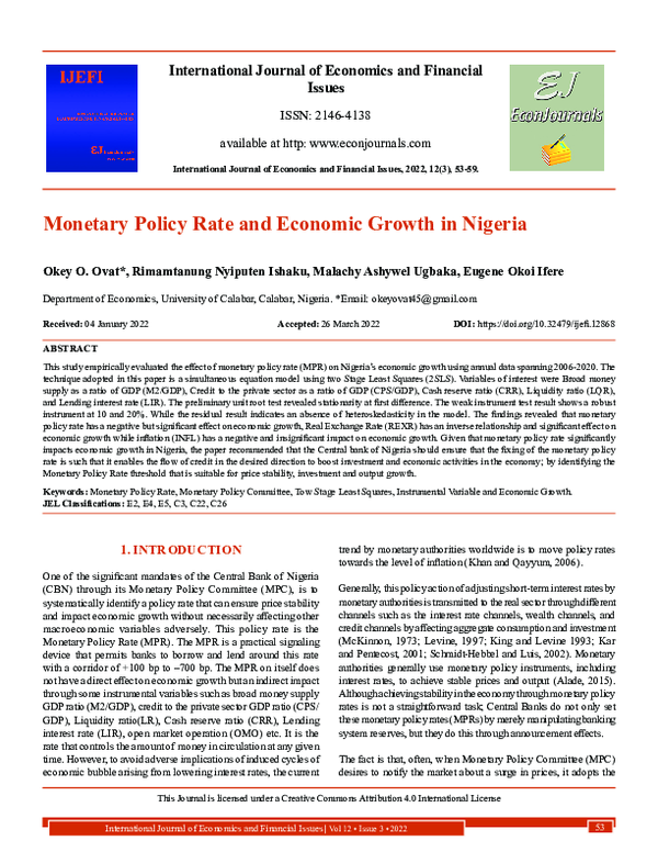 (PDF) Monetary Policy Rate and Economic Growth in Nigeria
