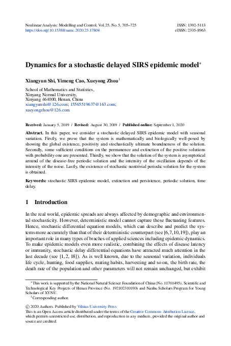 (PDF) Dynamics for a stochastic delayed SIRS epidemic model