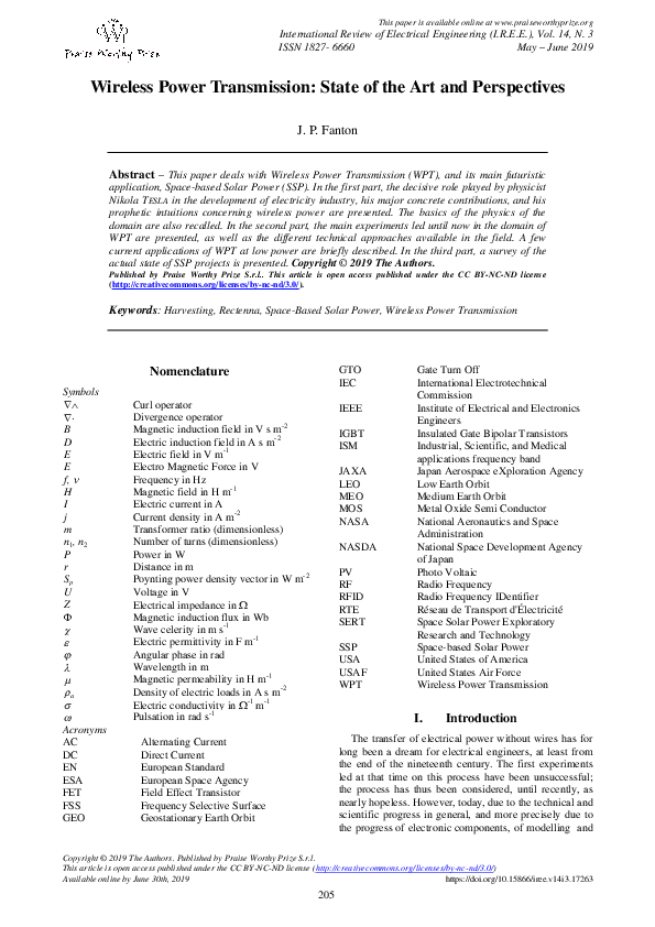 (PDF) Wireless Power Transmission: State of the Art and Perspectives