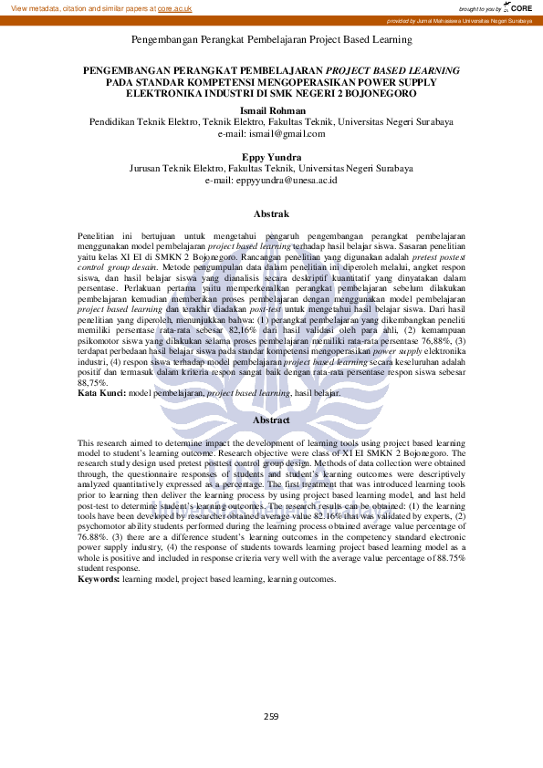 (PDF) Pengembangan Perangkat Pembelajaran Project Based Learning Pada ...