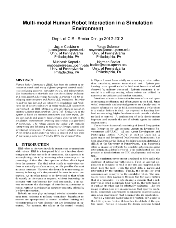(PDF) Multi-modal Human Robot Interaction in a Simulation Environment
