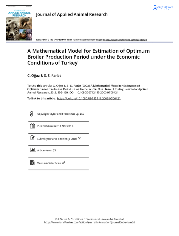 (PDF) A Mathematical Model for Estimation of Optimum Broiler Production ...