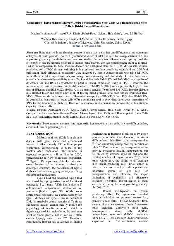 (PDF) Comparison Between Bone Marrow Derived Mesenchymal Stem Cells And ...