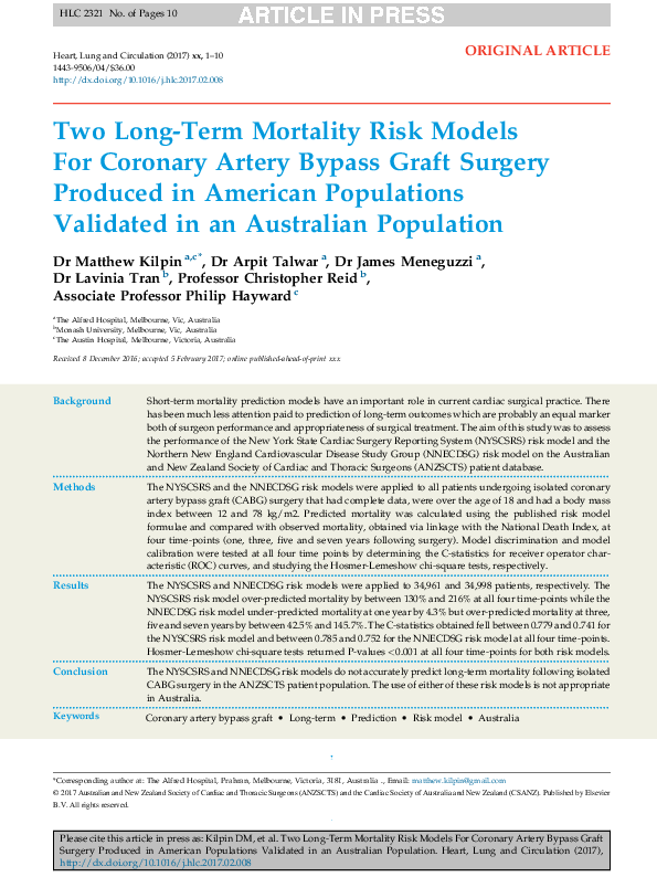(PDF) Long-Term Mortality Risk Models [ 54 _ TD $ DIFF ] For Coronary ...