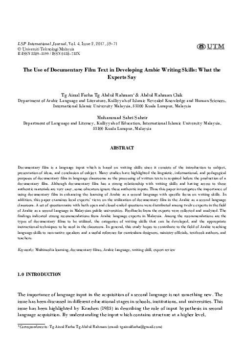(PDF) The Use of Documentary Film Text in Developing Arabic Writing ...