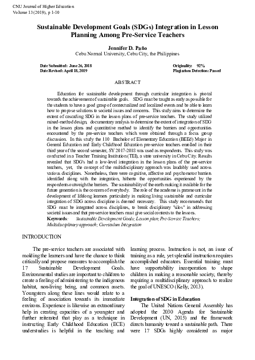 (PDF) Sustainable Development Goals (SDGs) Integration in Lesson ...