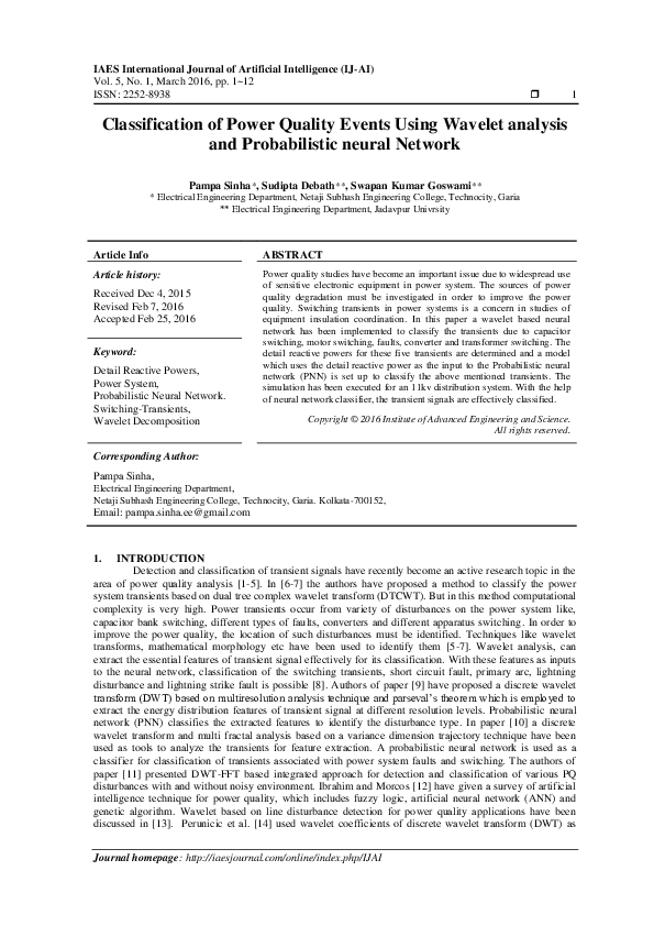 (PDF) Classification of Power Quality Events Using Wavelet analysis and ...