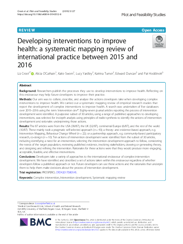 (PDF) Developing interventions to improve health: a systematic mapping ...