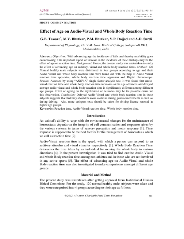 (PDF) Effect of Age on Audio-Visual and Whole Body Reaction Time