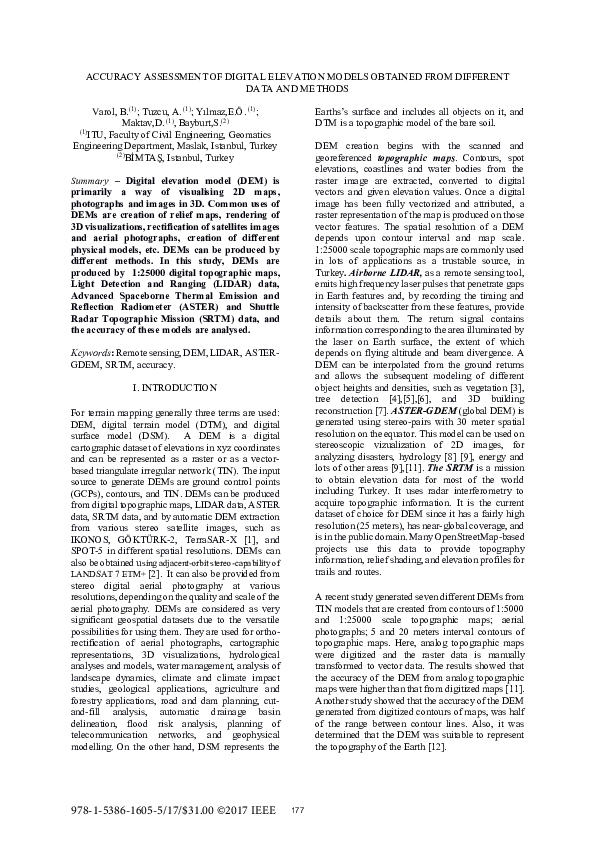 (PDF) ACCURACY ASSESSMENT OF DIGITAL ELEVATION MODELS OBTAINED FROM