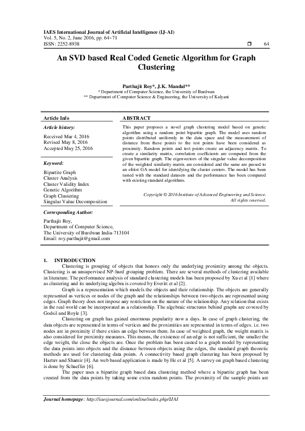 (PDF) An SVD based Real Coded Genetic Algorithm for Graph Clustering